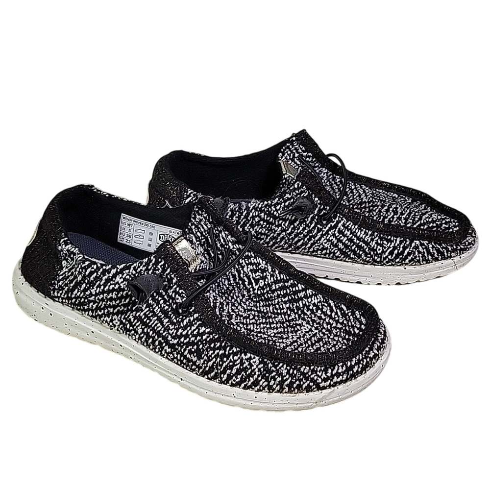 Hey Dude Wendy Woven Zig Zag Black and White Slip On Loafers Womens Size 7